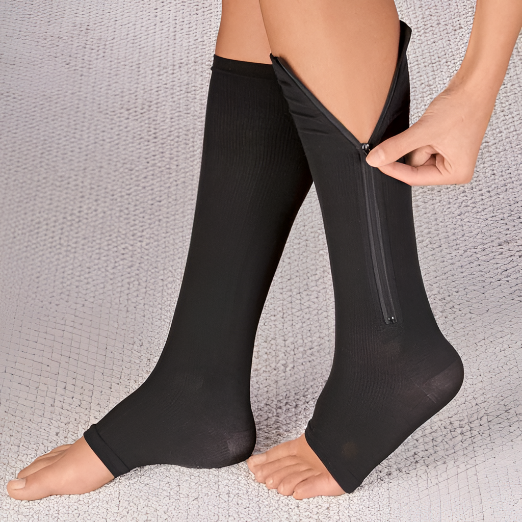 Zipper Knee High Graduated Compression Socks with Open Toe and Side Closure - Image 2