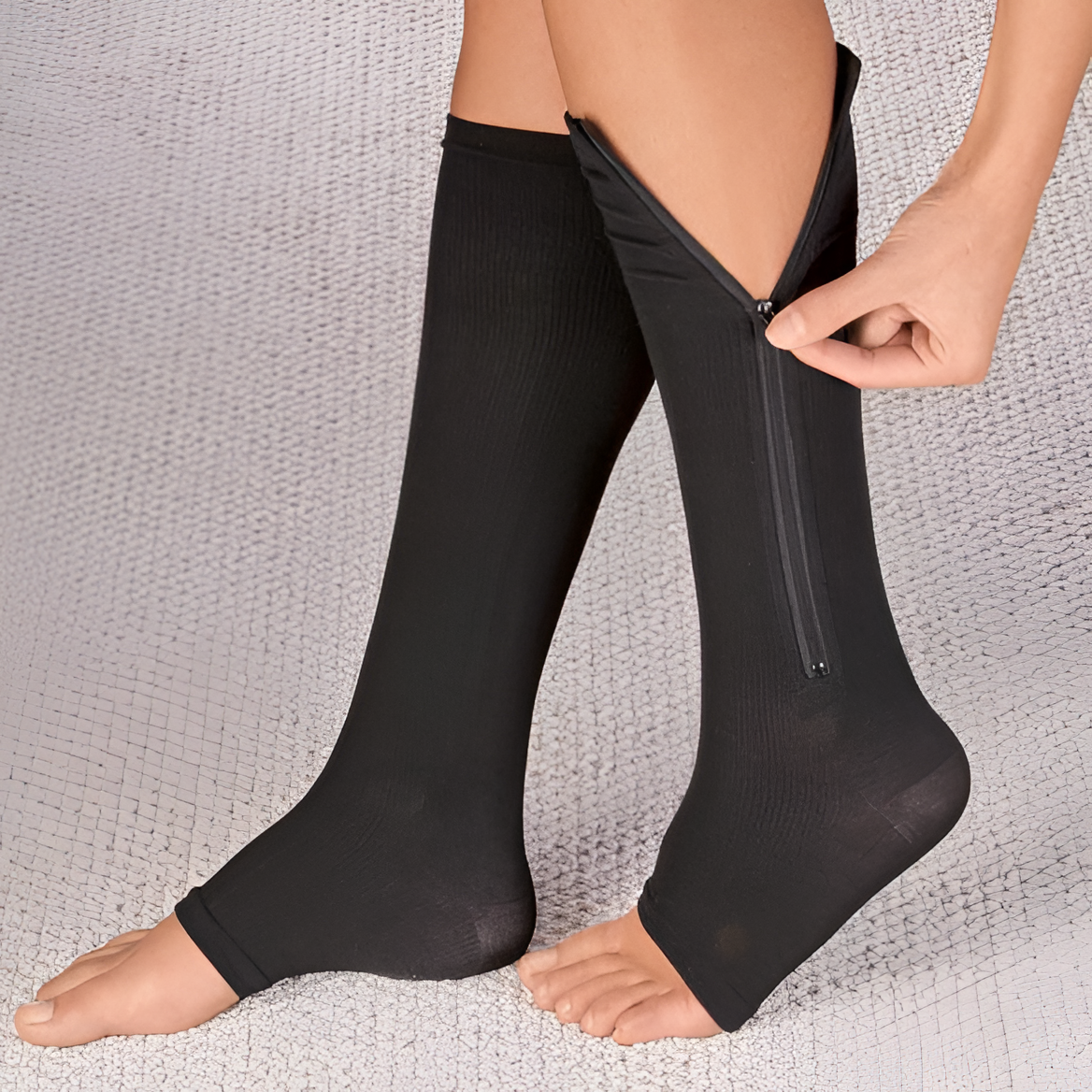 Zipper Knee High Graduated Compression Socks with Open Toe and Side Closure - Image 2