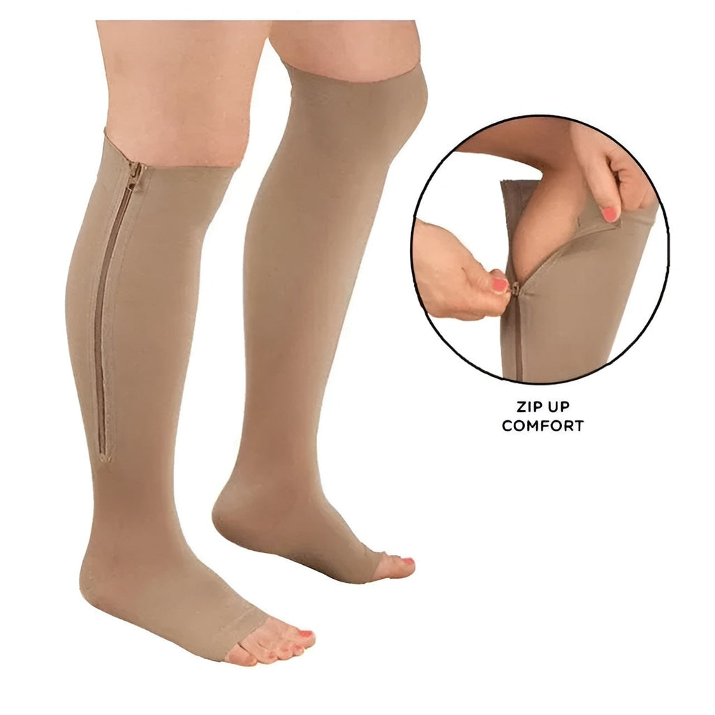 Zipper Knee High Graduated Compression Socks with Open Toe and Side Closure - Image 3