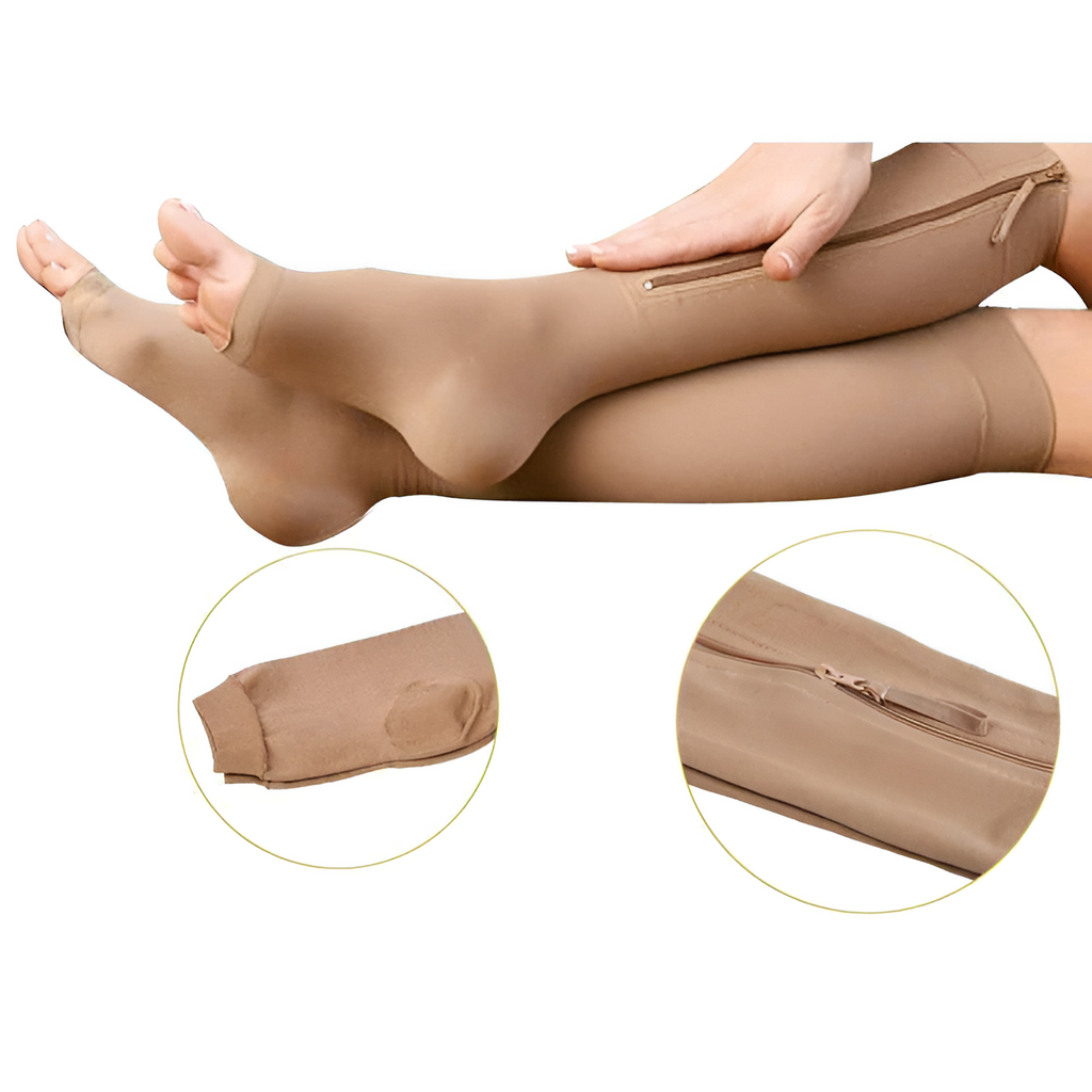 Zipper Knee High Graduated Compression Socks with Open Toe and Side Closure - Image 4