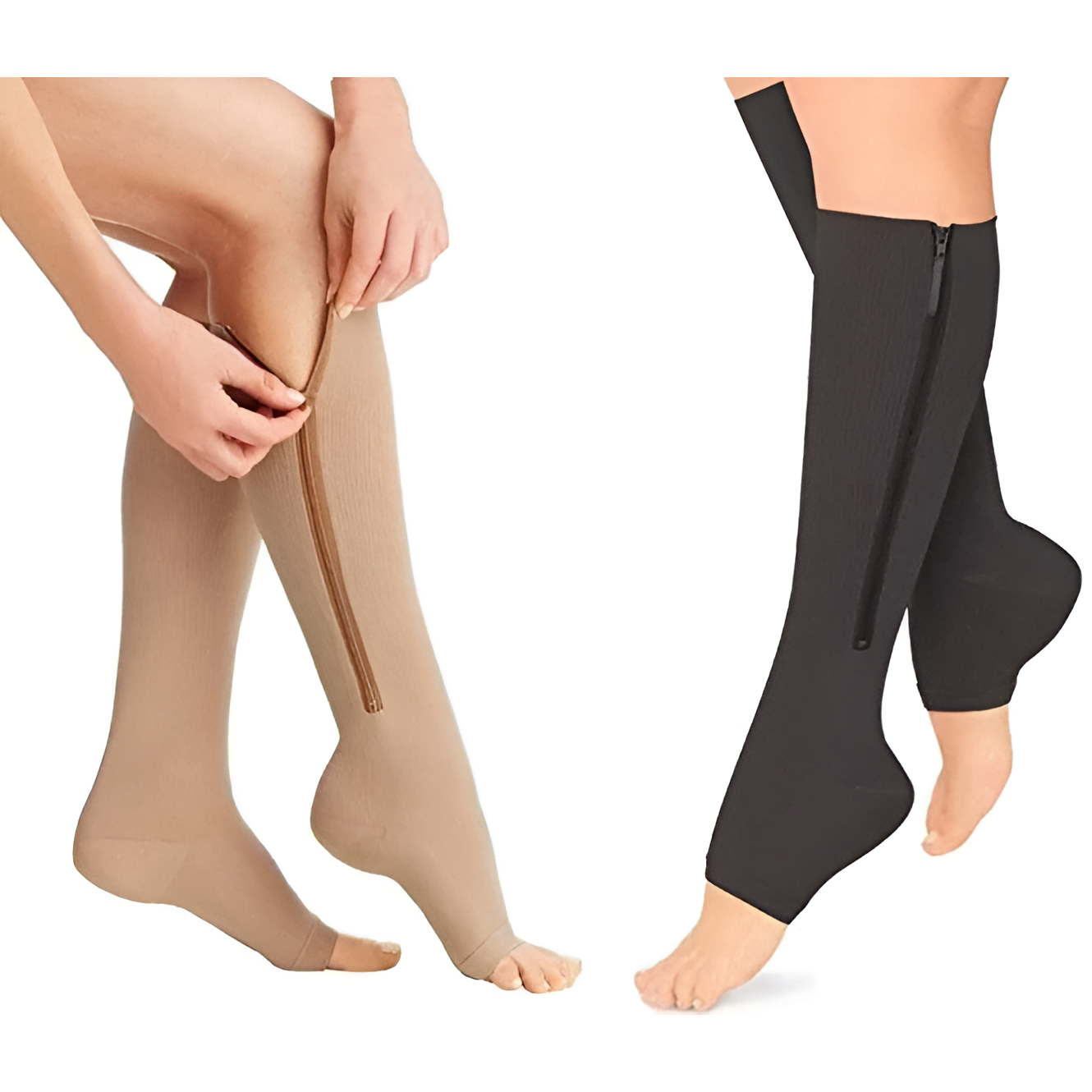 Zipper Knee High Graduated Compression Socks with Open Toe and Side Closure - Image 5