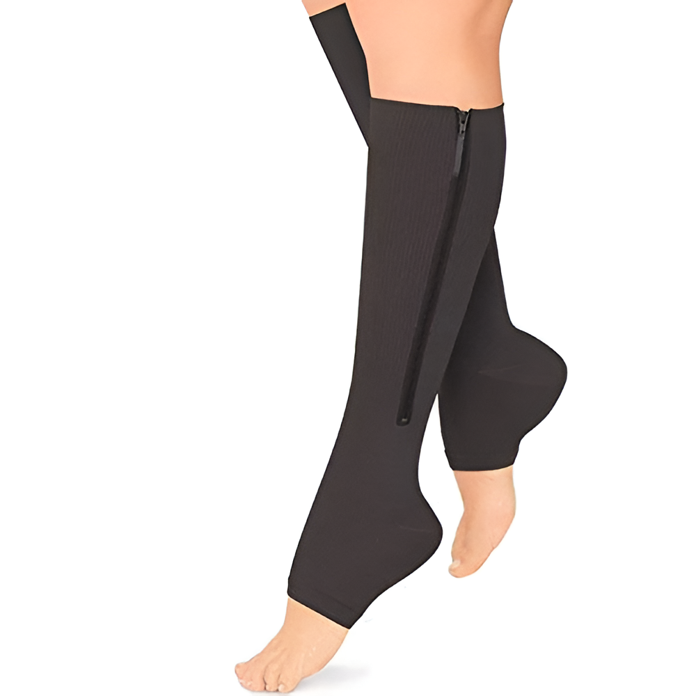 Zipper Knee High Graduated Compression Socks with Open Toe and Side Closure - Image 7
